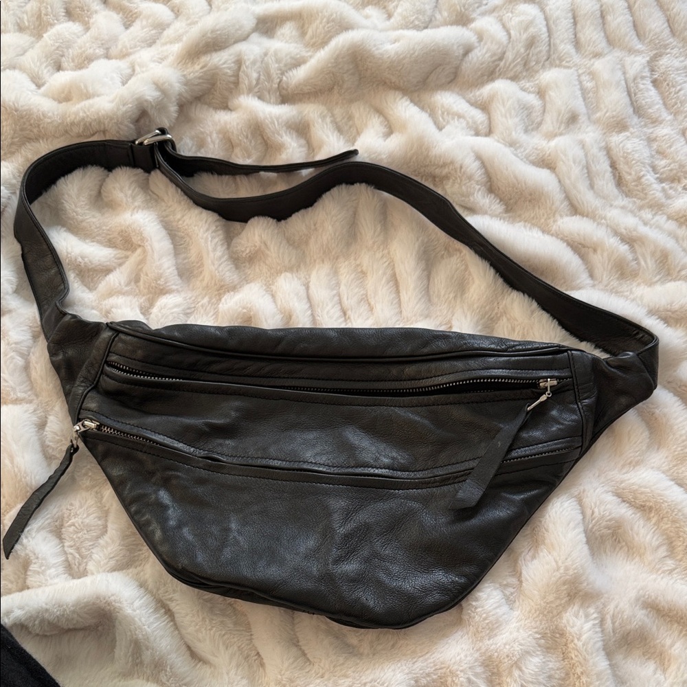 Black soft Leather waist Bag